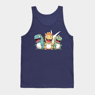 three Godzilla happy mood in kawaii cartoon style Tank Top